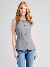 Crew Neck Button Front Vest Grey Crosshatch