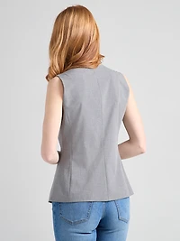 Crew Neck Button Front Vest Grey Crosshatch