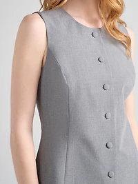 Crew Neck Button Front Vest Grey Crosshatch