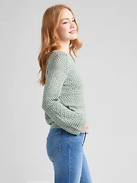 Crew Neck Pointelle Sweater Green Mist