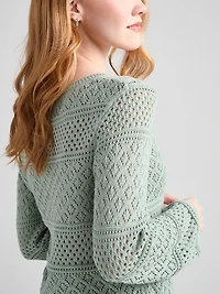 Crew Neck Pointelle Sweater Green Mist