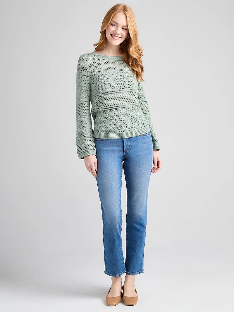 Crew Neck Pointelle Sweater Green Mist