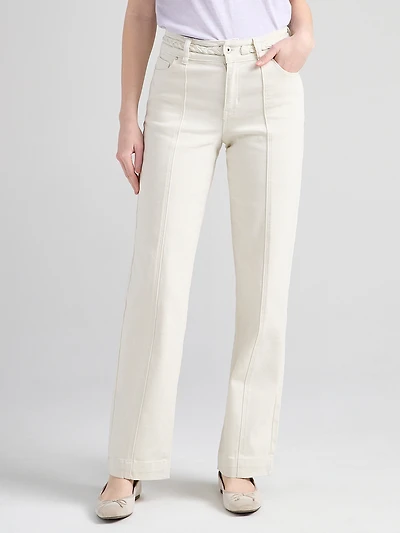 High Rise Braided Waistband Wide Leg Pant Birch