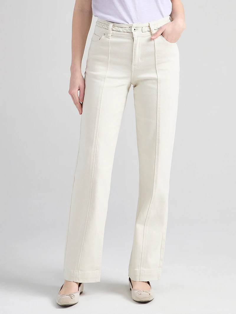 High Rise Braided Waistband Wide Leg Pant Birch