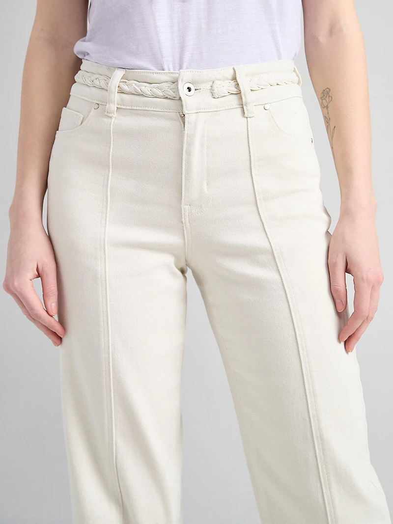 High Rise Braided Waistband Wide Leg Pant Birch