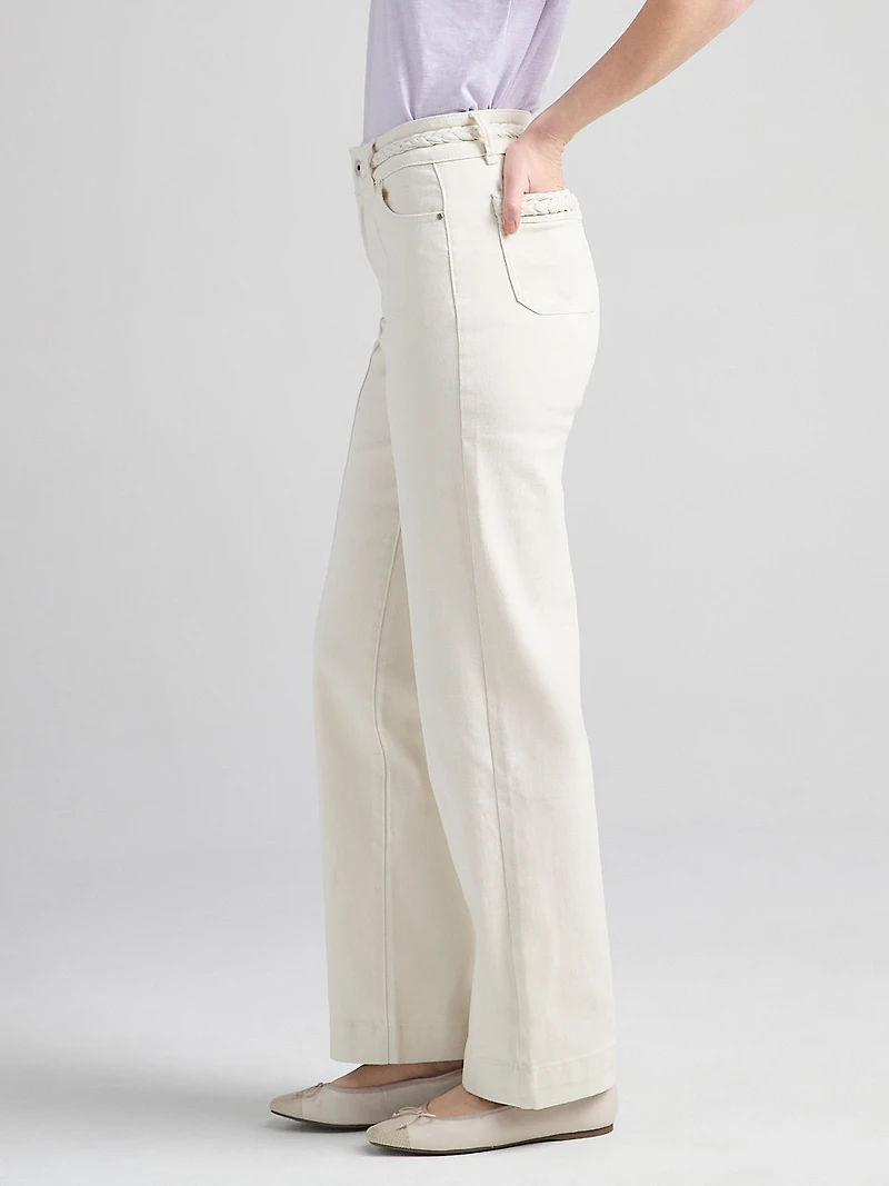 High Rise Braided Waistband Wide Leg Pant Birch