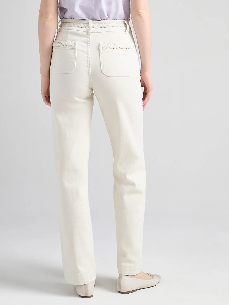 High Rise Braided Waistband Wide Leg Pant Birch