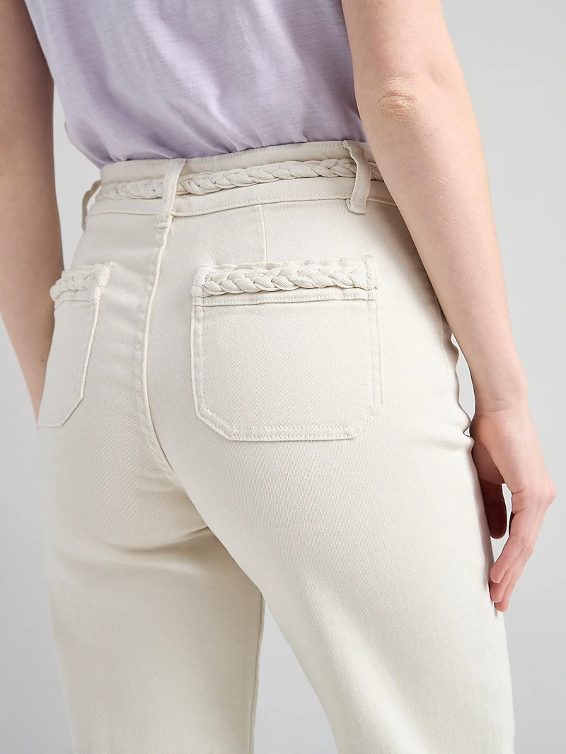 High Rise Braided Waistband Wide Leg Pant Birch