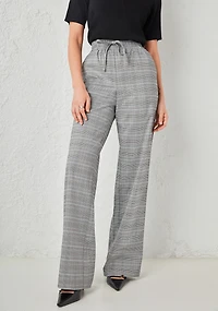 High Rise Pull On Plaid Pant Grey