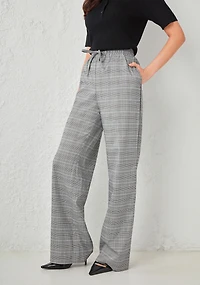 High Rise Pull On Plaid Pant Grey