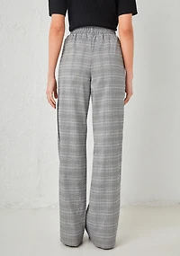 High Rise Pull On Plaid Pant Grey