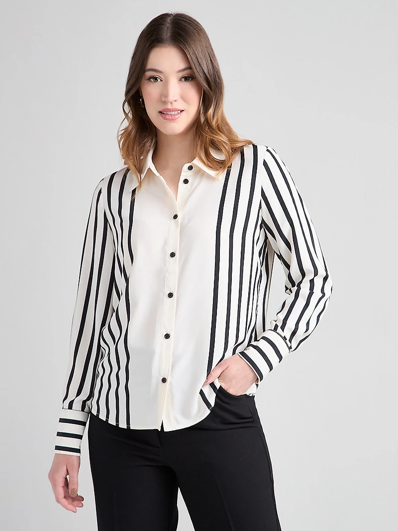 Long Sleeve Button Up Blouse Stripe