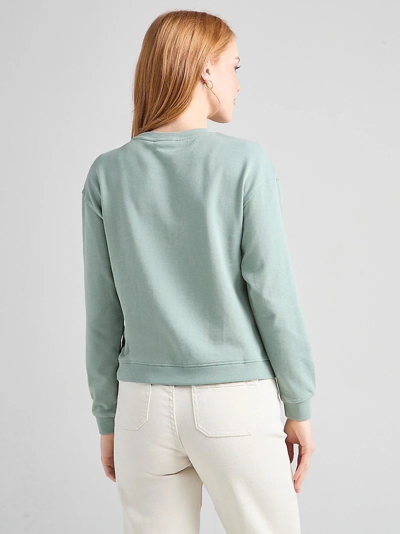 Long Sleeve Crew Neck with Applique Green Mist
