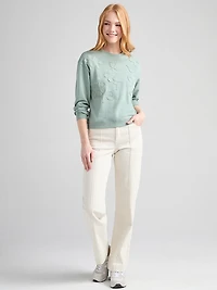 Long Sleeve Crew Neck with Applique Green Mist