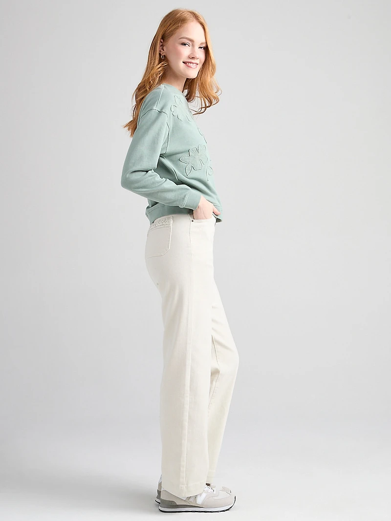 Long Sleeve Crew Neck with Applique Green Mist