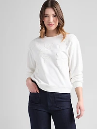 Long Sleeve Crew Neck with Applique Ivory
