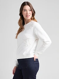 Long Sleeve Crew Neck with Applique Ivory