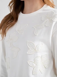 Long Sleeve Crew Neck with Applique Ivory