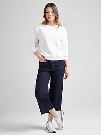 Long Sleeve Crew Neck with Applique Ivory