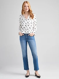 Long Sleeve Cropped Collared Blouse Floral Dot