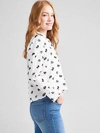 Long Sleeve Cropped Collared Blouse Floral Dot