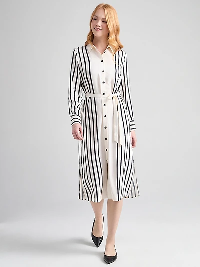 Long Sleeve Midi Shirt Dress Stripe