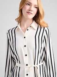 Long Sleeve Midi Shirt Dress Stripe