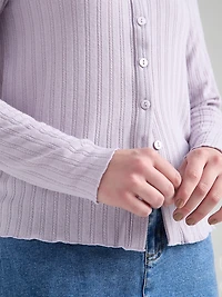 Long Sleeve Pointelle Cardigan Lilac