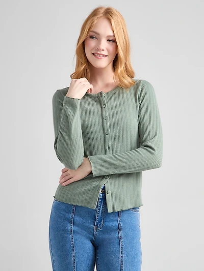 Long Sleeve Pointelle Cardigan Sage