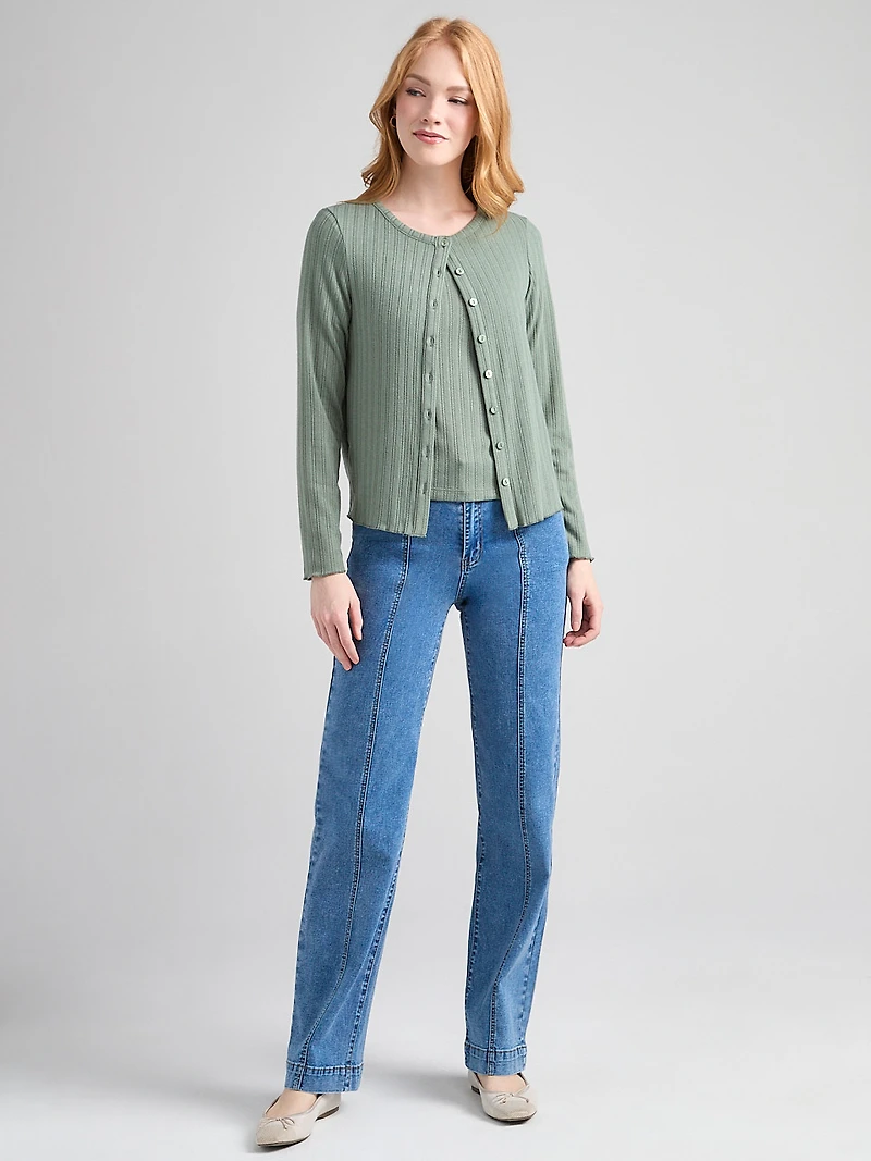 Long Sleeve Pointelle Cardigan Sage