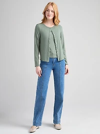 Long Sleeve Pointelle Cardigan Sage