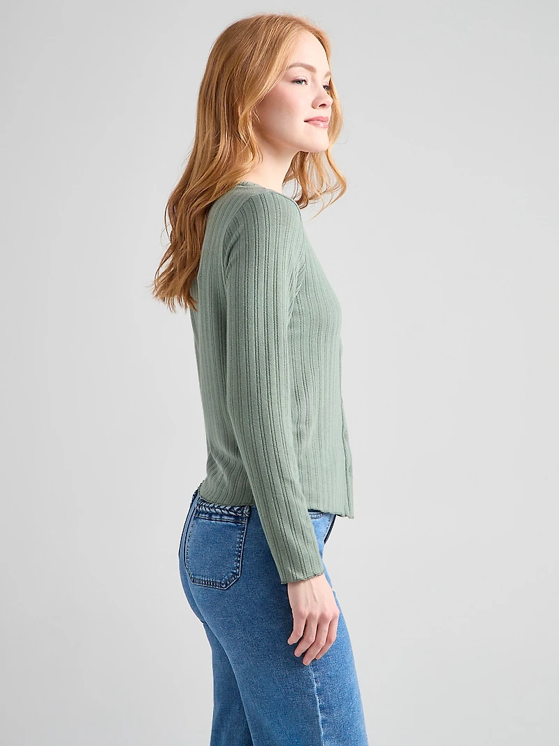 Long Sleeve Pointelle Cardigan Sage
