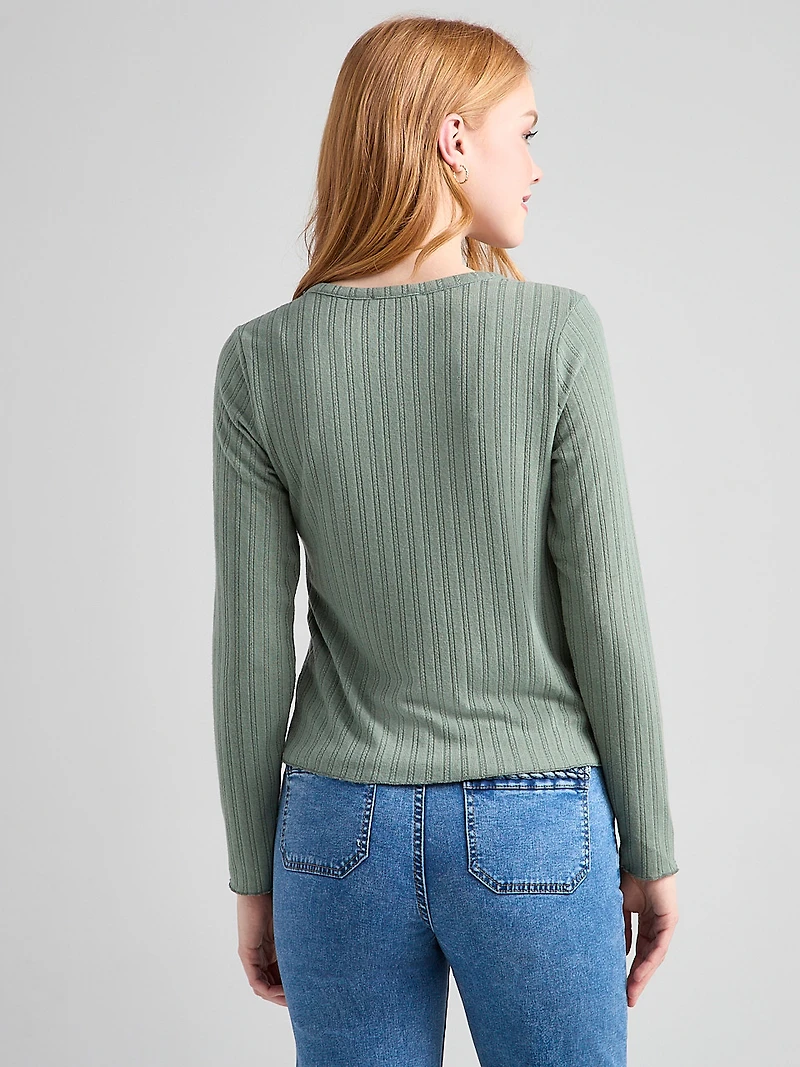 Long Sleeve Pointelle Cardigan Sage