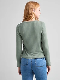 Long Sleeve Pointelle Cardigan Sage