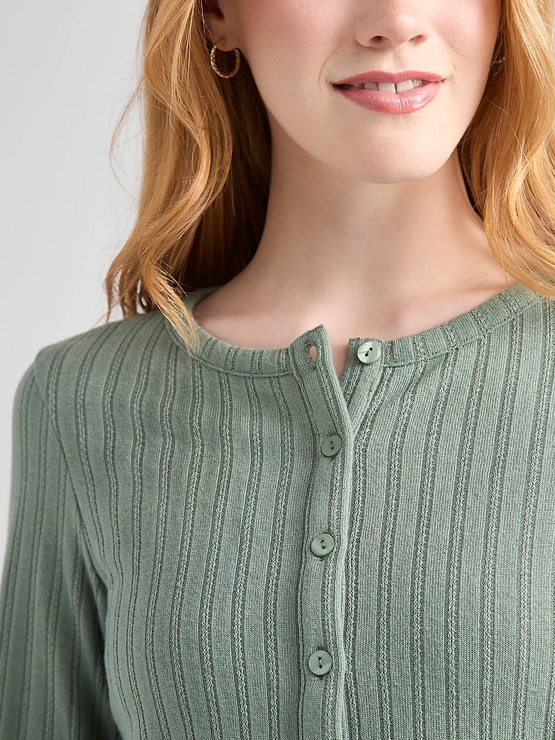 Long Sleeve Pointelle Cardigan Sage