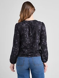 Long Sleeve V-Neck T-Shirt Black Ditsy