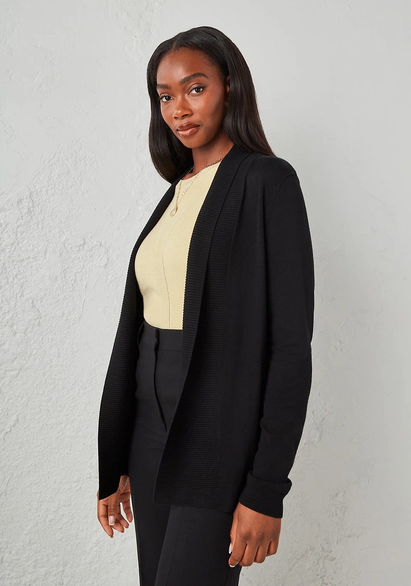 Open Shawl Collar Cardigan Black