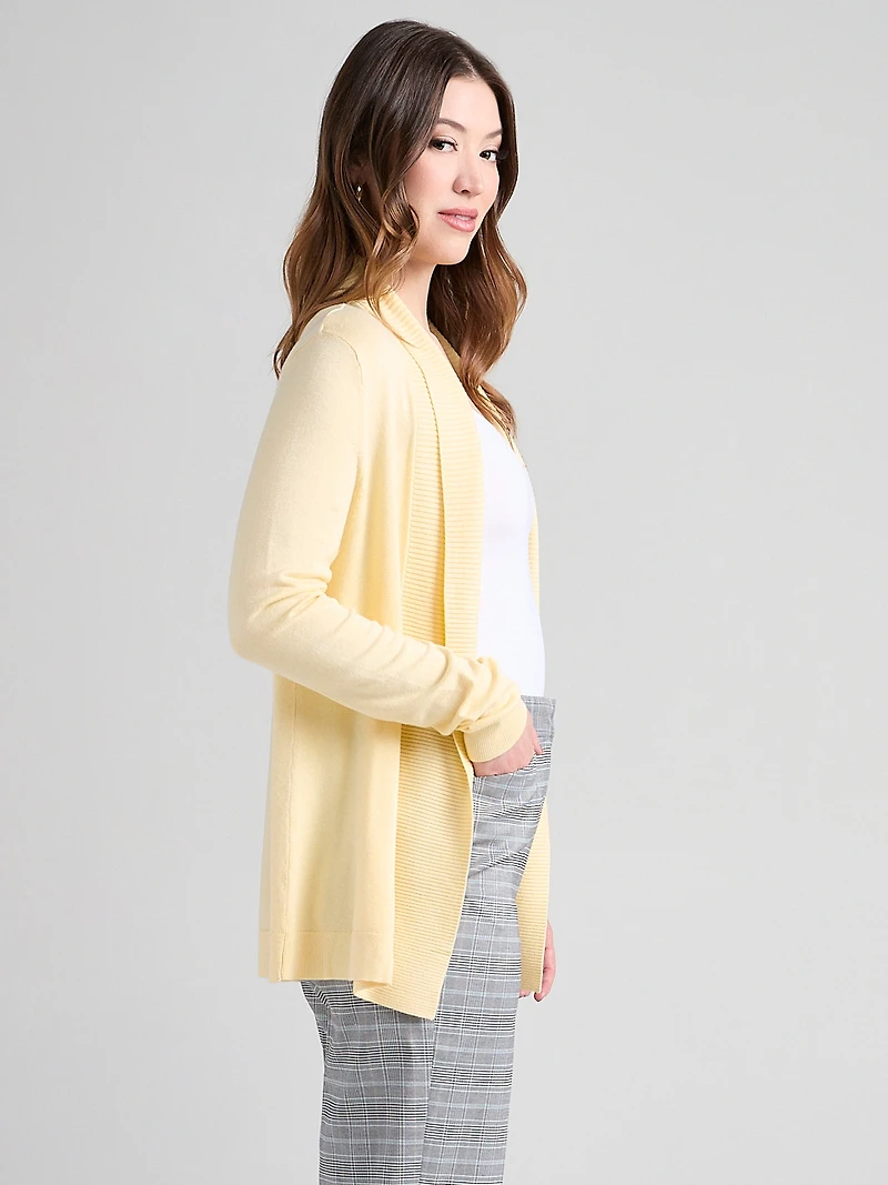 Open Shawl Collar Cardigan Soft Yellow