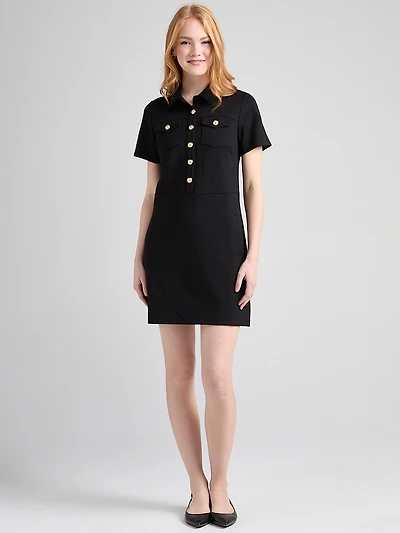 Ponte Utility Shift Dress Black