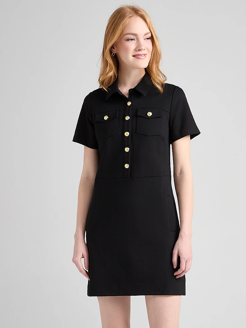 Ponte Utility Shift Dress Black