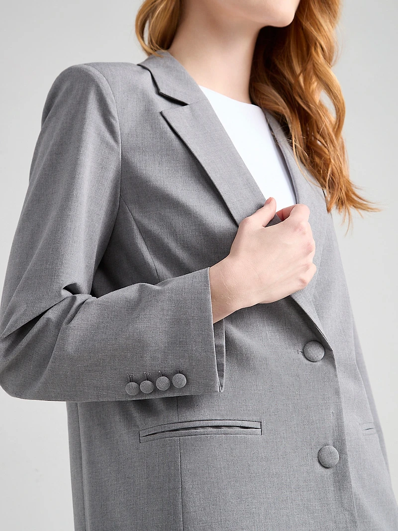 Relaxed Button Front Blazer Grey Crosshatch
