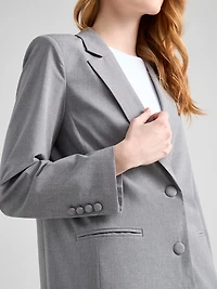 Relaxed Button Front Blazer Grey Crosshatch