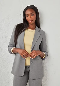 Relaxed Button Front Blazer Grey Crosshatch