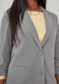 Relaxed Button Front Blazer Grey Crosshatch
