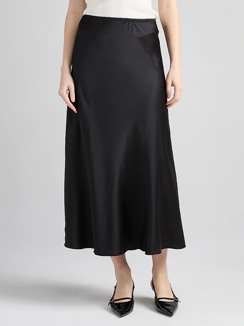 Satin Maxi Length Skirt Black