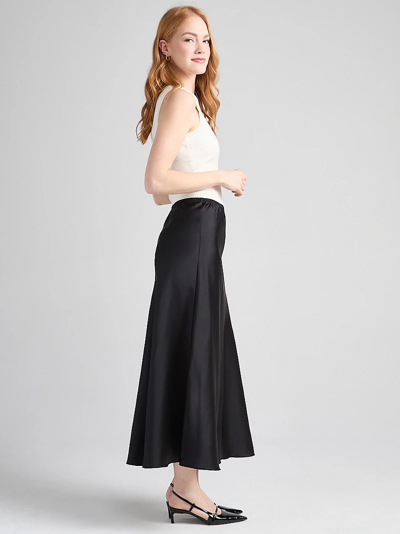 Satin Maxi Length Skirt Black