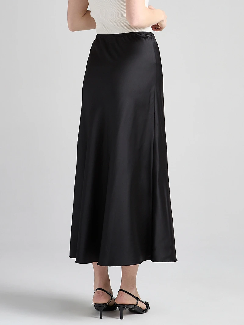 Satin Maxi Length Skirt Black