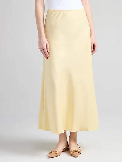 Satin Maxi Length Skirt Soft Yellow