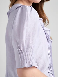 Short Puff Sleeve Ruffled Blouse Lilac