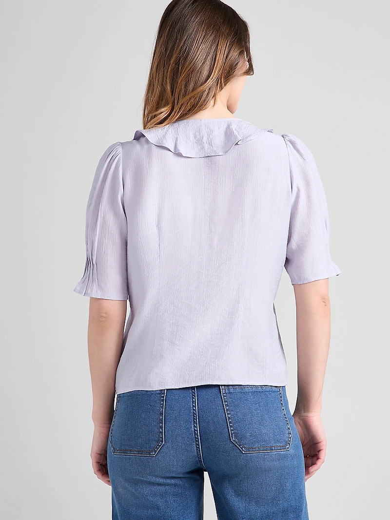 Short Puff Sleeve Ruffled Blouse Lilac